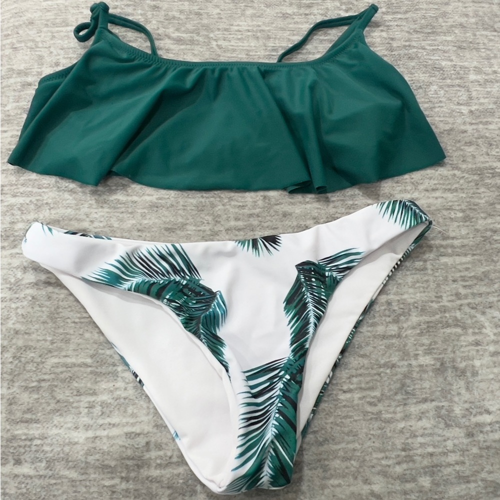 Old Navy Green and White Tropical Bikini